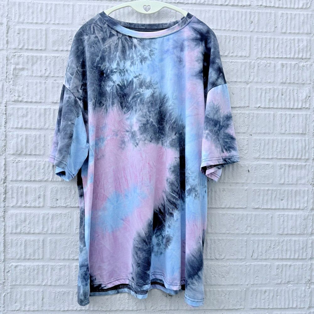 Retro Womens 3X Tie Dye Short Sleeve T- Shirt Soft Pastel Pink Blue Gray Hippie